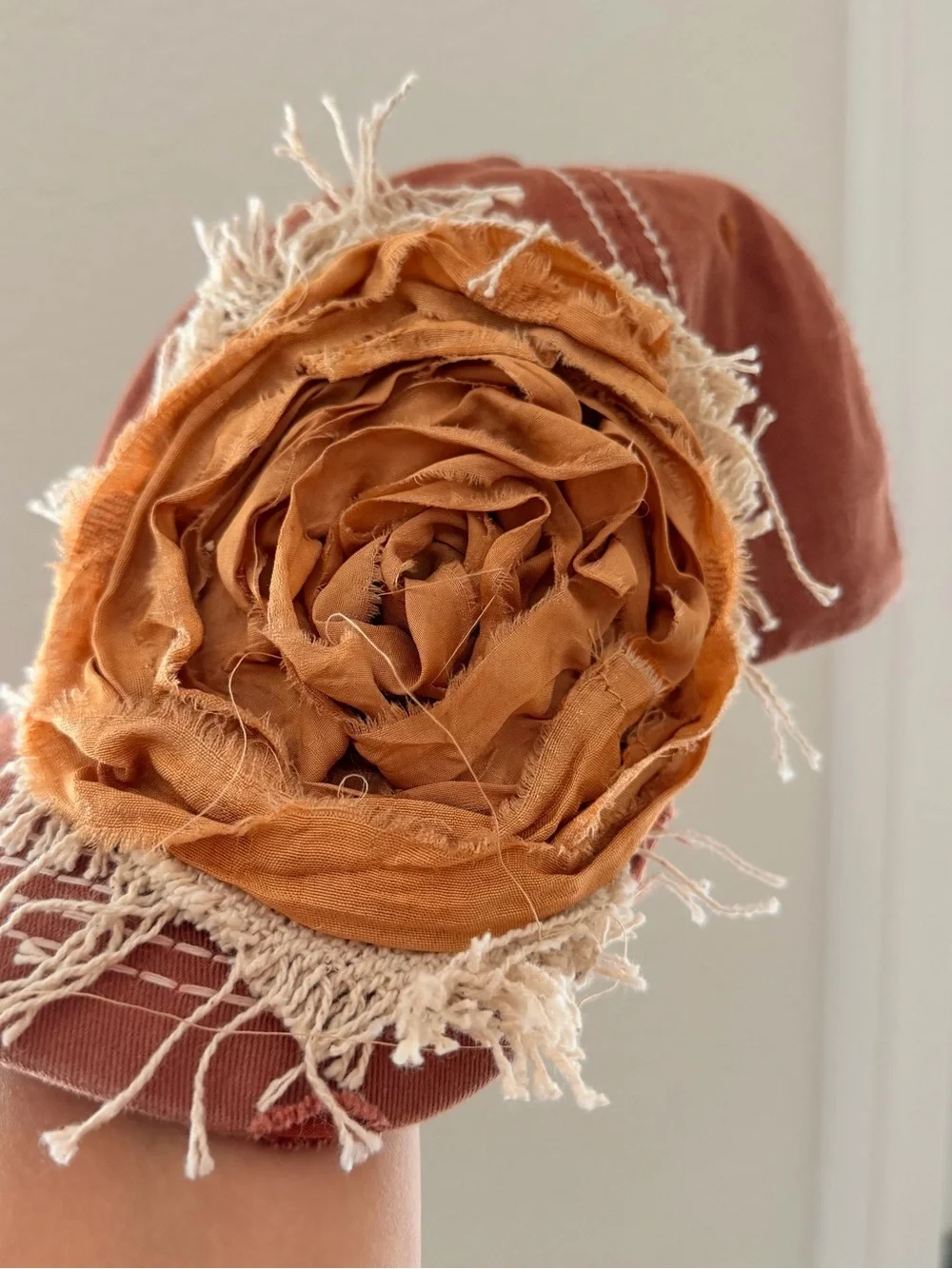 New KBETHOS Distressed Rose Applique Cap - Rust Decorated by Blueberry Kate